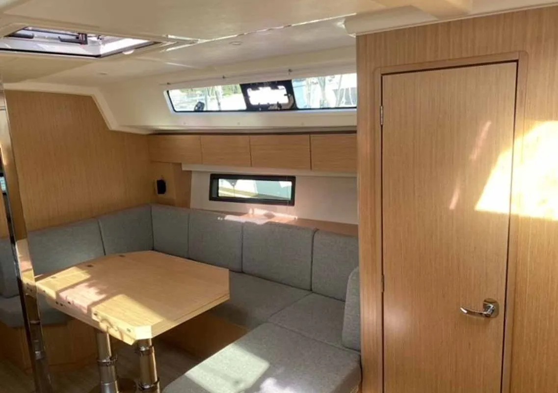 Salon of Sideways, a Bavaria C42 sailboat at Fethiye, Turkey