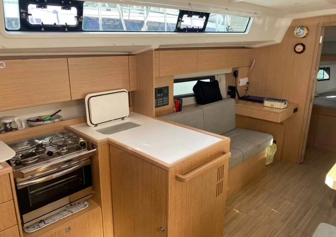 Galley of Sideways, a Bavaria C42 sailboat at Fethiye, Turkey