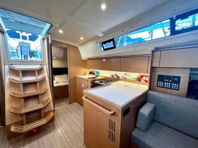 Galley of Sideways, a Bavaria C42 sailboat at Fethiye, Turkey