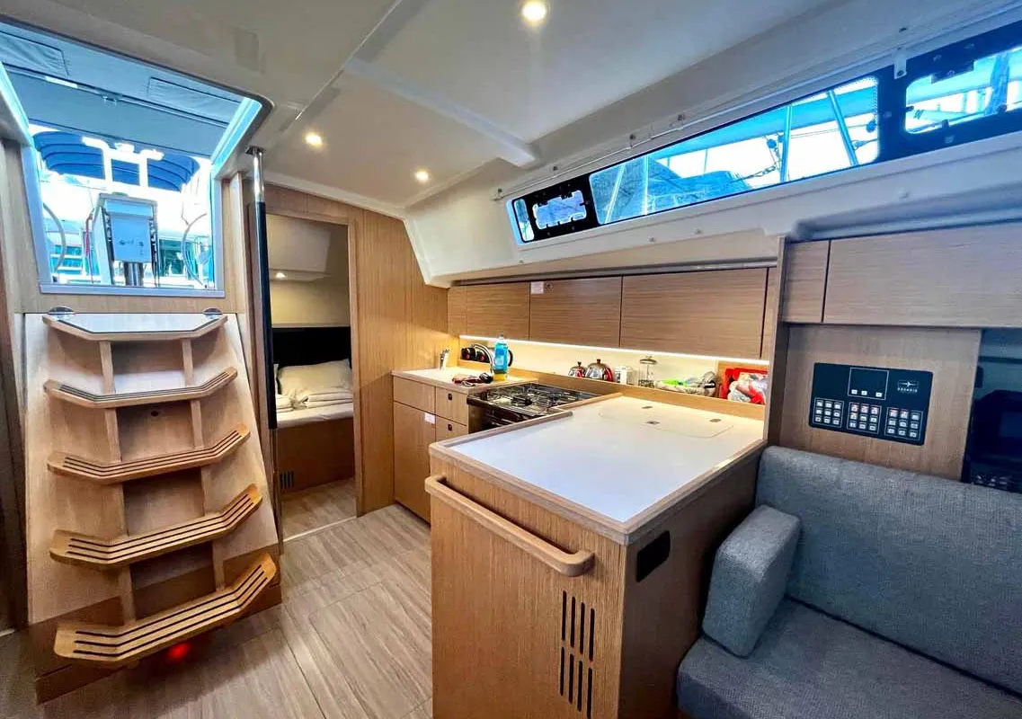 Galley of Sideways, a Bavaria C42 sailboat at Fethiye, Turkey