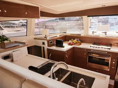Galley of Ediba Pisces, a Bali 4.2 catamaran at Marmaris, Turkey