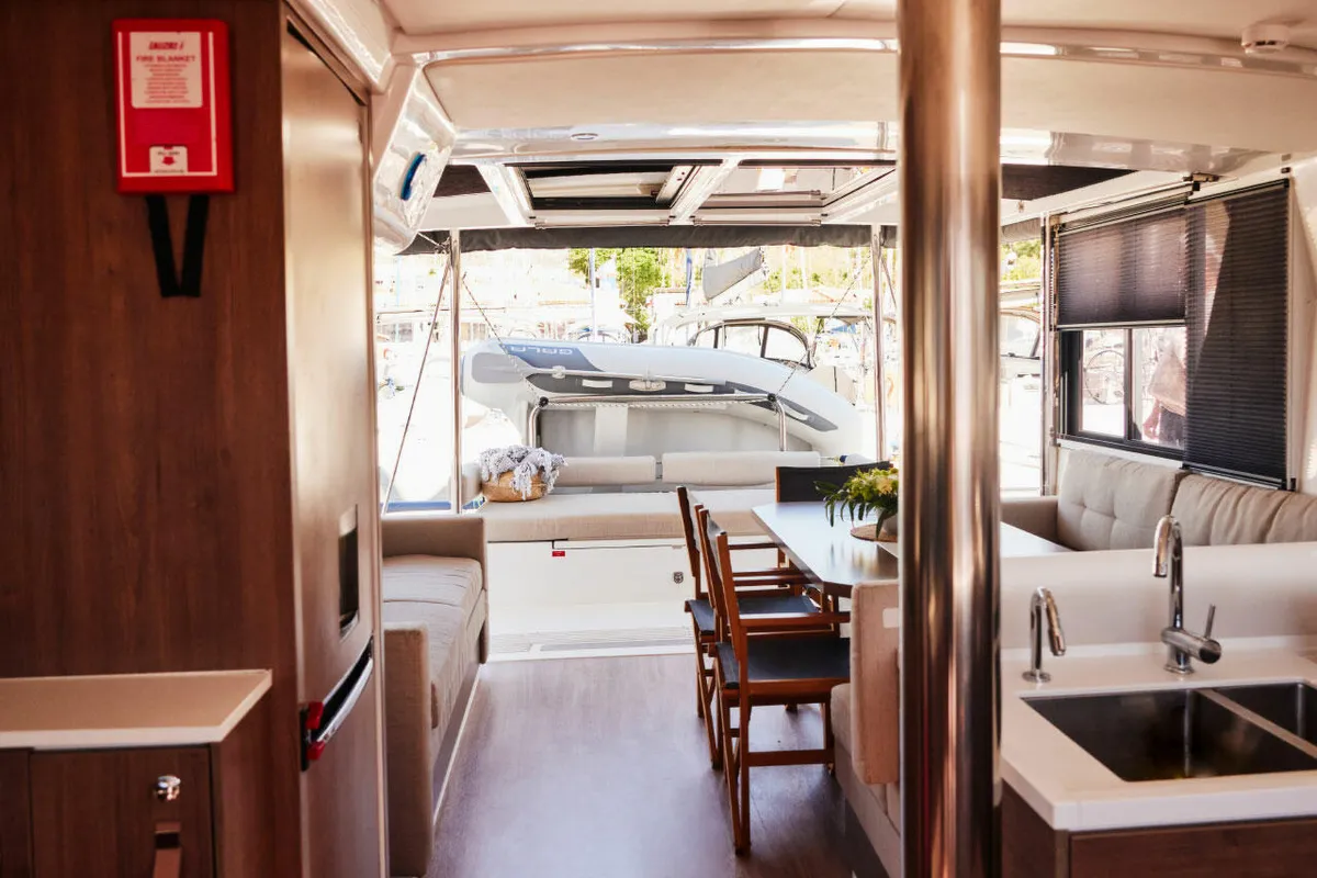 Salon of Ediba Pisces, a Bali 4.2 catamaran at Marmaris, Turkey