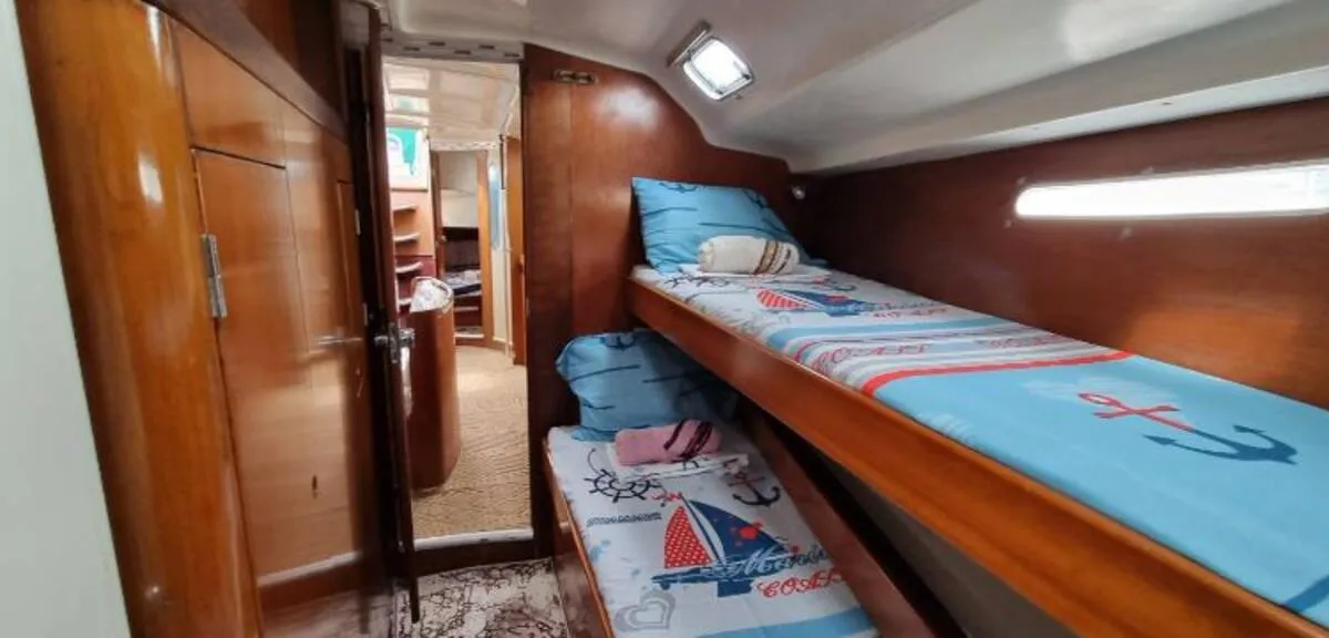 Cabin on Edisa, a Beneteau First 45 F5 sailboat at Rhodes, Greece