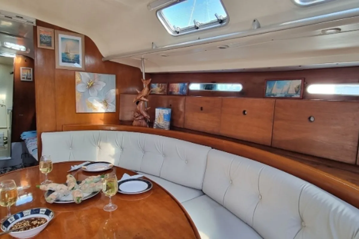 Salon of Edisa, a Beneteau First 45 F5 sailboat at Rhodes, Greece