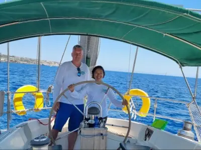 Cockpit of Edisa, a Beneteau First 45 F5 sailboat at Rhodes, Greece