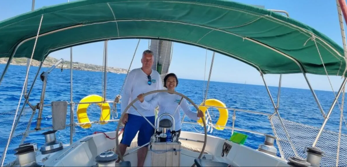 Cockpit of Edisa, a Beneteau First 45 F5 sailboat at Rhodes, Greece