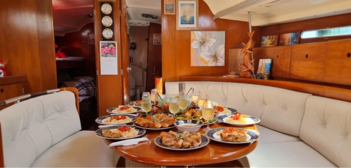 Salon of Edisa, a Beneteau First 45 F5 sailboat at Rhodes, Greece