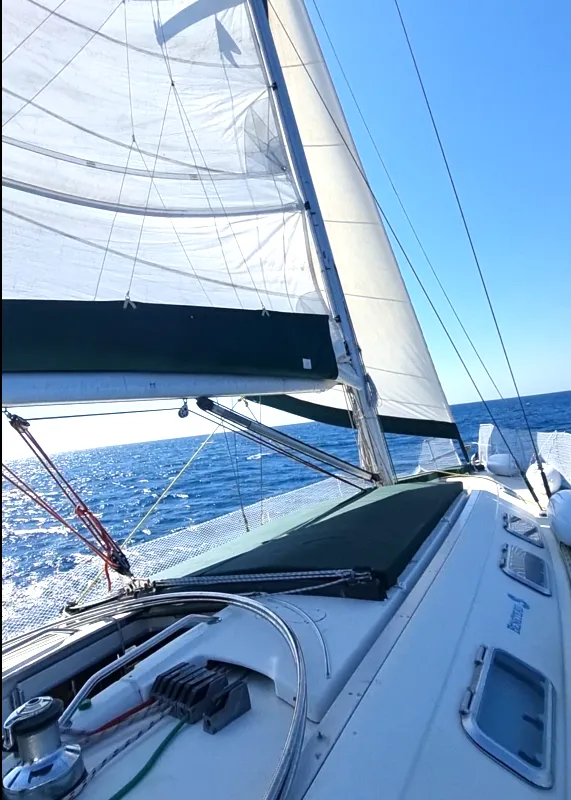 Exterior view of Edisa, a Beneteau First 45 F5 sailboat at Rhodes, Greece