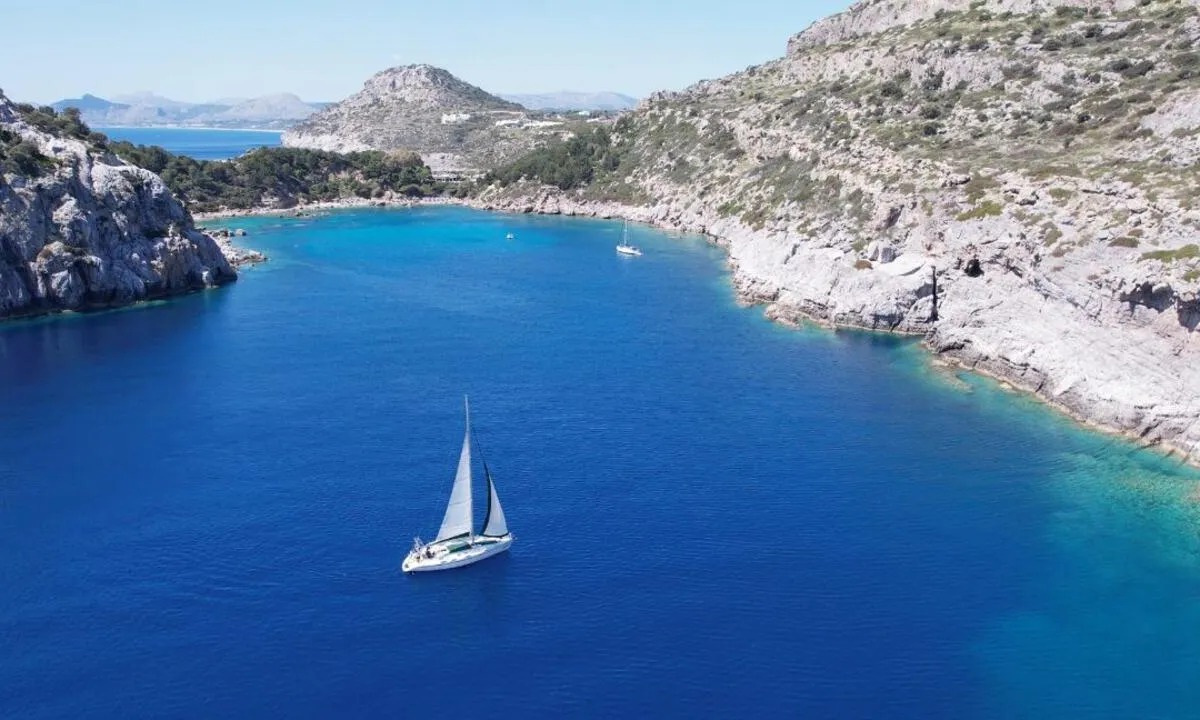 Exterior view of Edisa, a Beneteau First 45 F5 sailboat at Rhodes, Greece