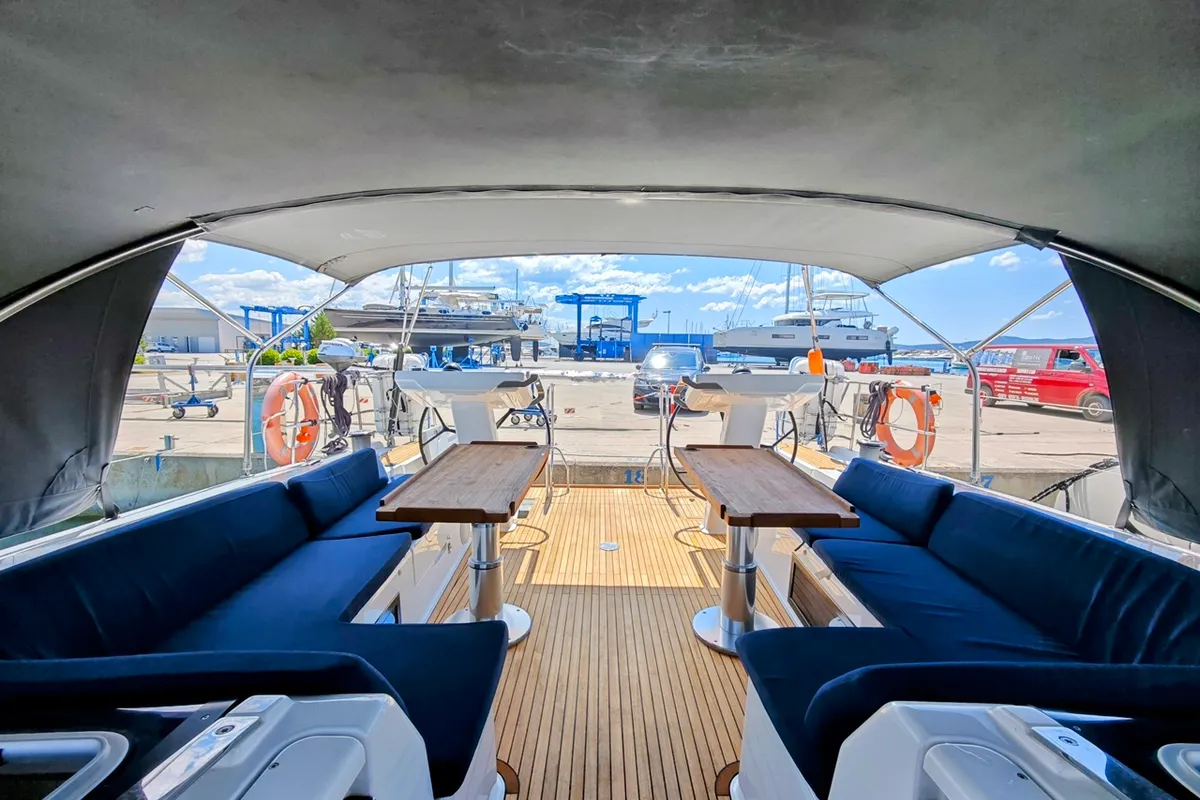Cockpit of Lady Ardea, a Hanse 548 sailboat at Općina Sukošan, Croatia