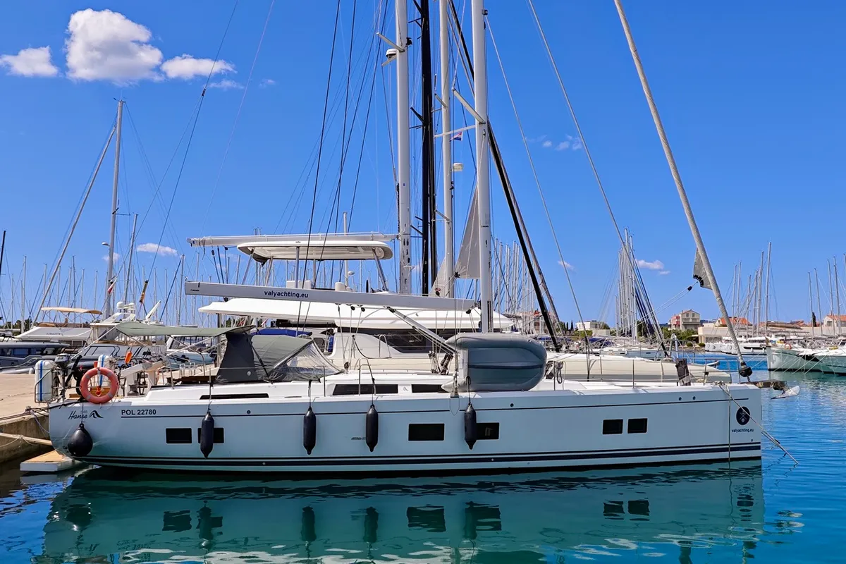 Exterior view of Lady Ardea, a Hanse 548 sailboat at Općina Sukošan, Croatia