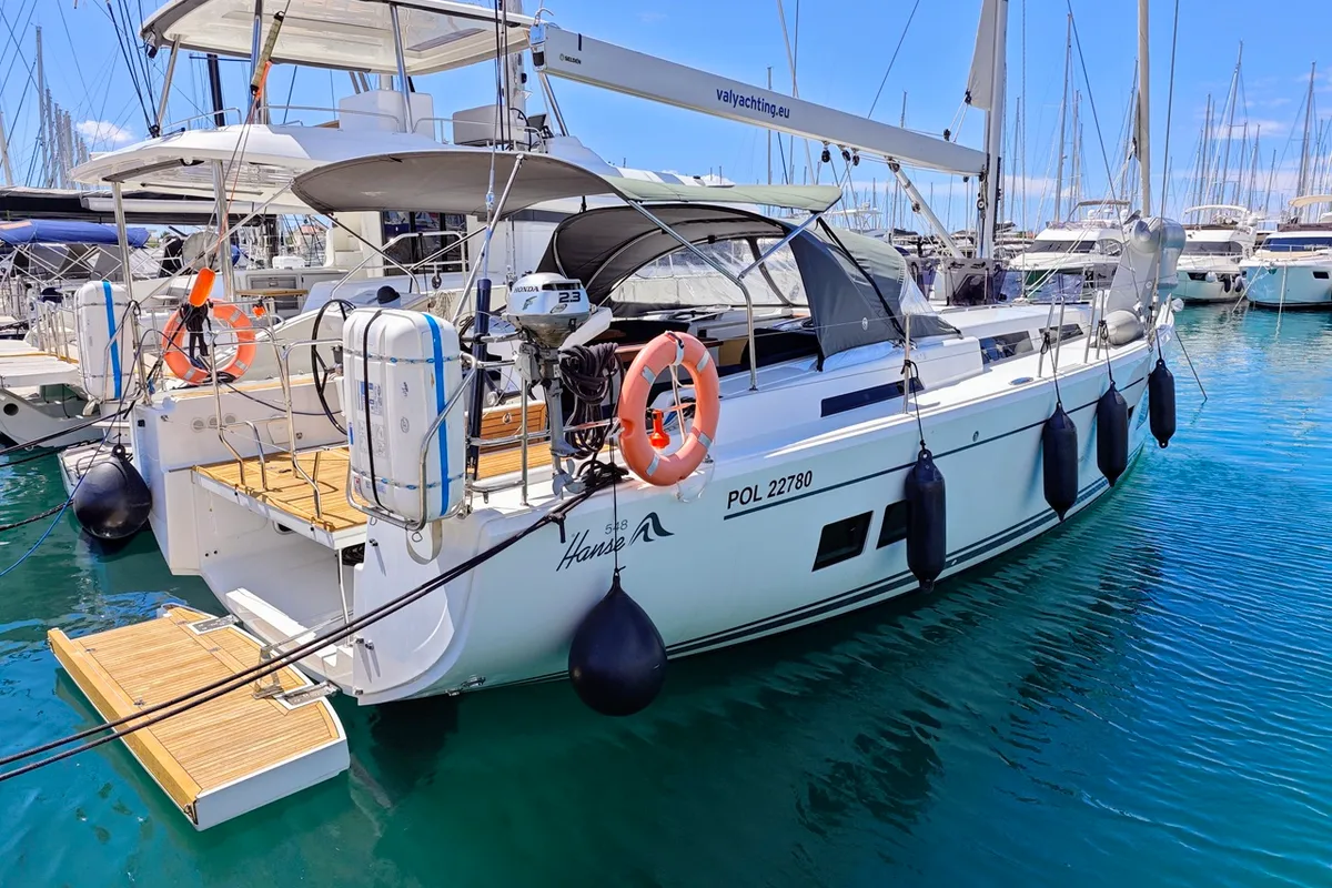 Exterior view of Lady Ardea, a Hanse 548 sailboat at Općina Sukošan, Croatia