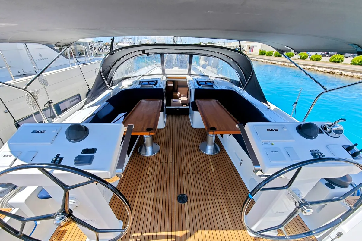 Cockpit of Lady Ardea, a Hanse 548 sailboat at Općina Sukošan, Croatia