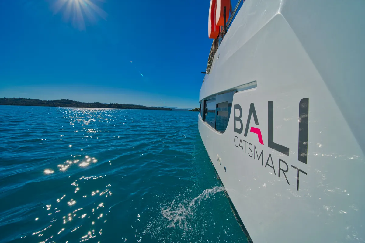 Exterior view of ZOIE, a Bali Catsmart catamaran at Kontokali, Greece