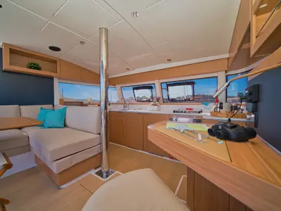 Salon of ZOIE, a Bali Catsmart catamaran at Kontokali, Greece