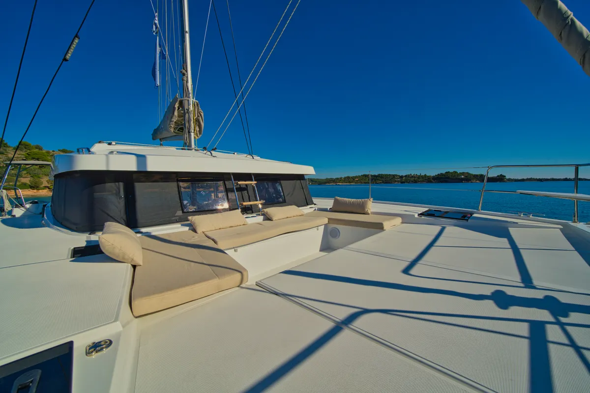 Deck of ZOIE, a Bali Catsmart catamaran at Kontokali, Greece