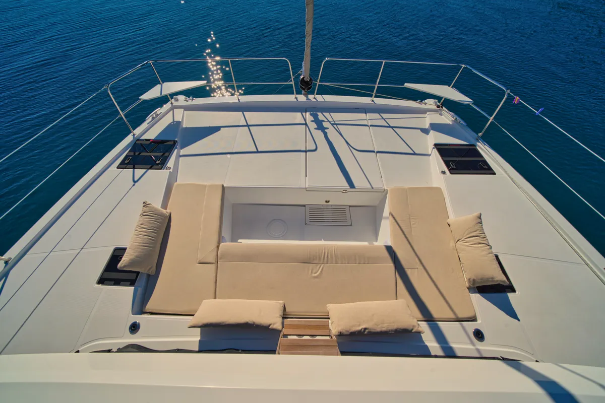 Deck of ZOIE, a Bali Catsmart catamaran at Kontokali, Greece