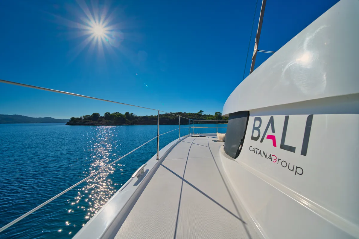 Exterior view of ZOIE, a Bali Catsmart catamaran at Kontokali, Greece