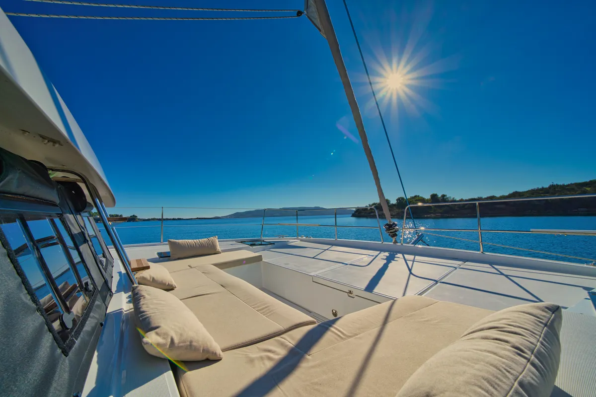 Deck of ZOIE, a Bali Catsmart catamaran at Kontokali, Greece