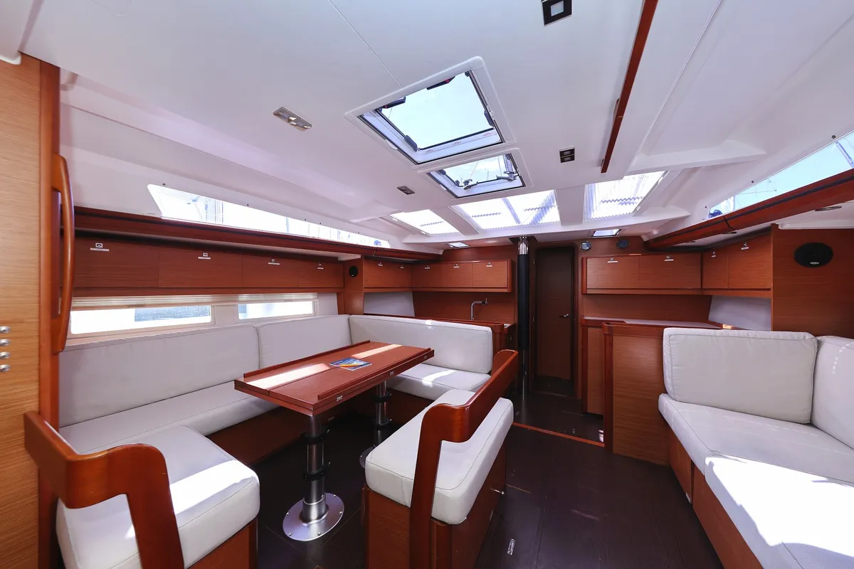 Salon of Lateja, a Dufour 520 GL sailboat at Grad Trogir, Croatia