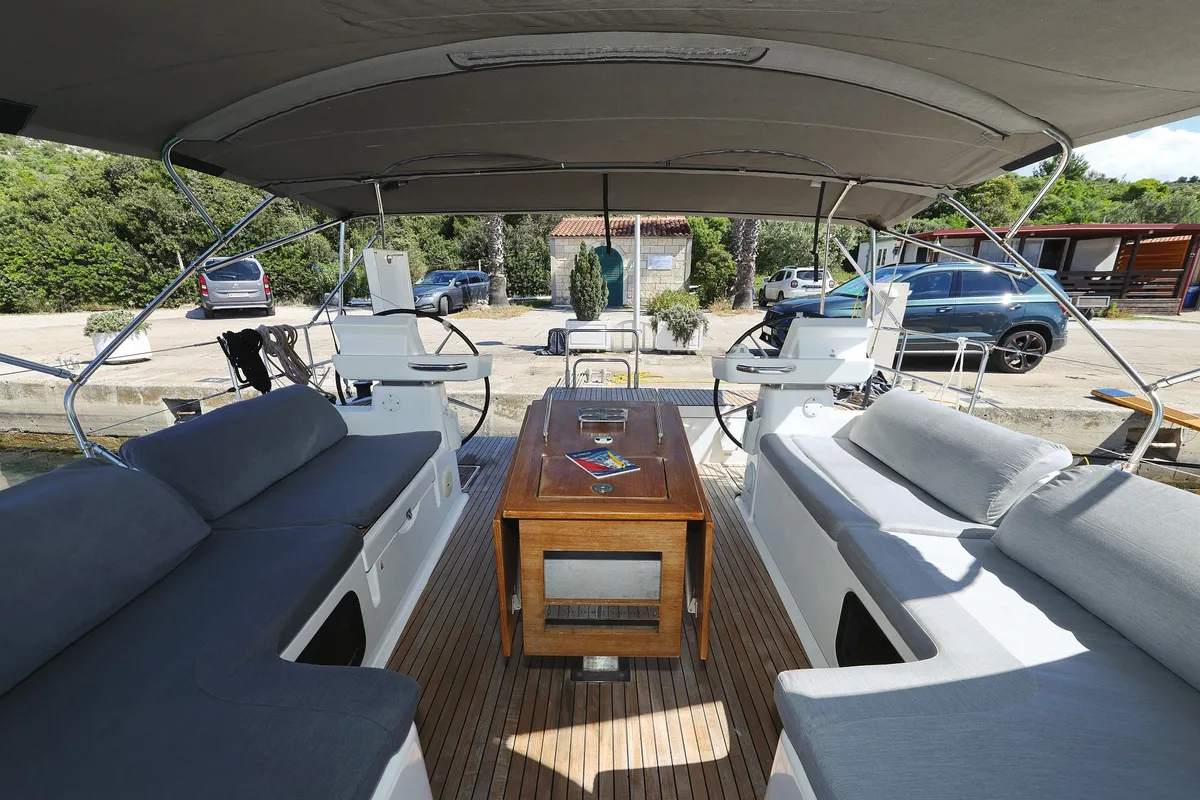 Deck of Lateja, a Dufour 520 GL sailboat at Grad Trogir, Croatia