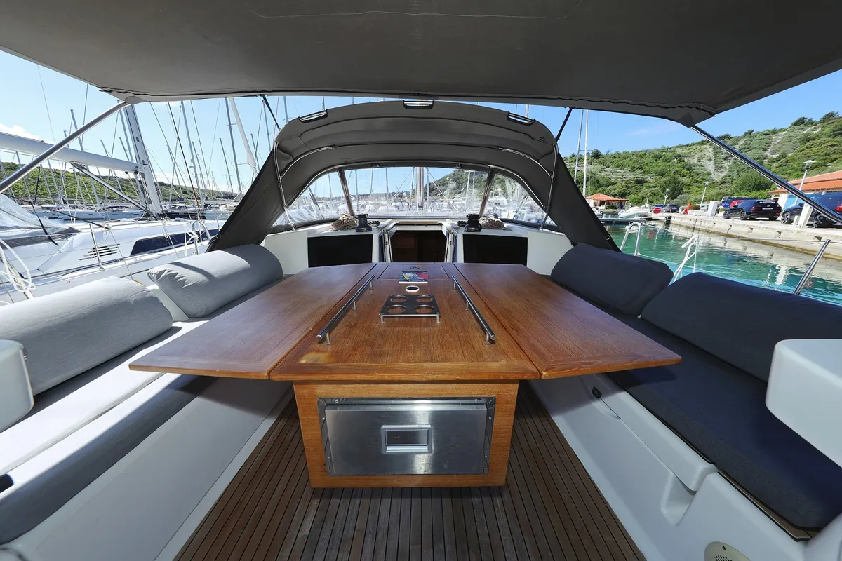 Deck of Lateja, a Dufour 520 GL sailboat at Grad Trogir, Croatia