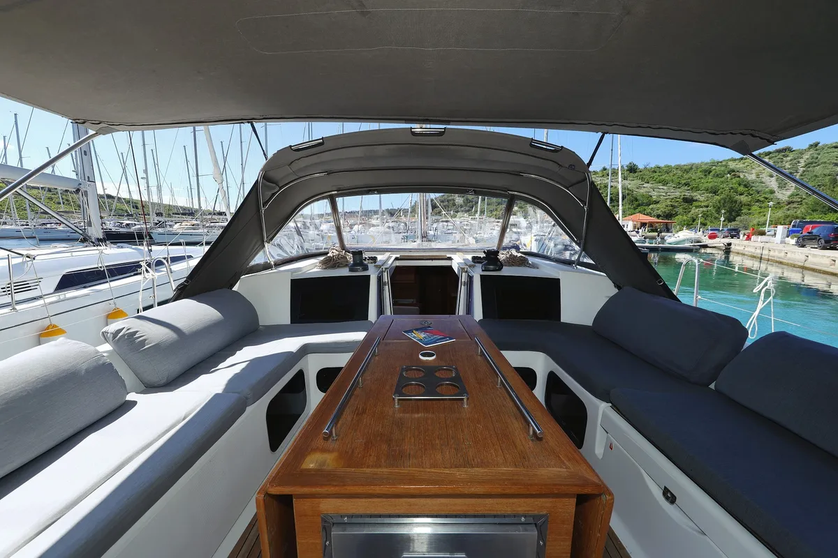 Deck of Lateja, a Dufour 520 GL sailboat at Grad Trogir, Croatia
