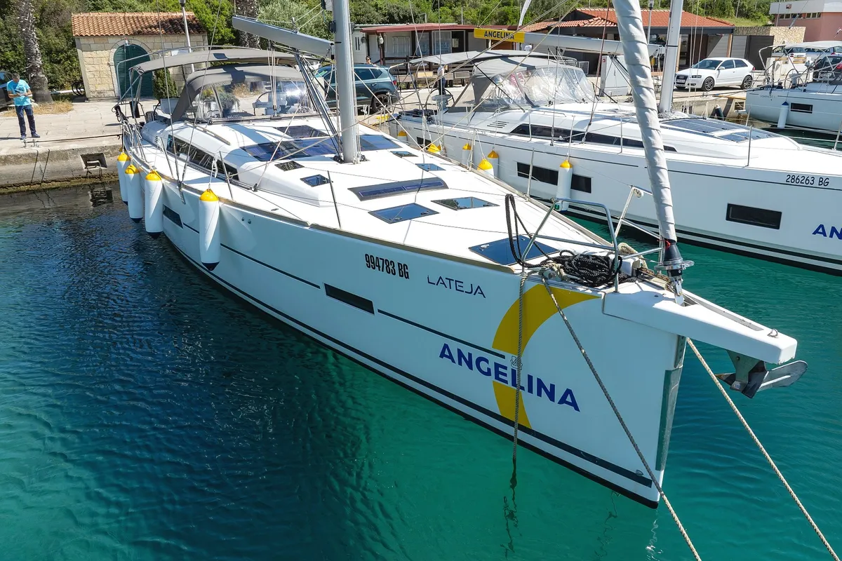 Exterior view of Lateja, a Dufour 520 GL sailboat at Grad Trogir, Croatia
