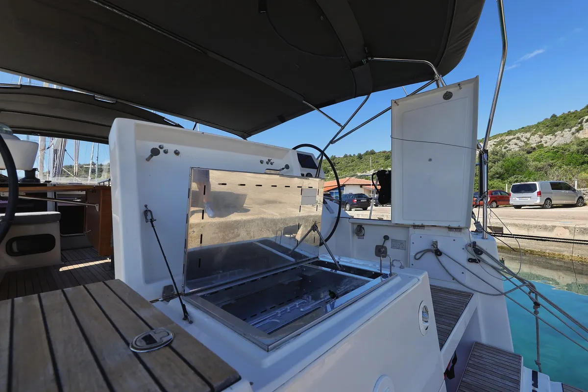 Deck of Lateja, a Dufour 520 GL sailboat at Grad Trogir, Croatia