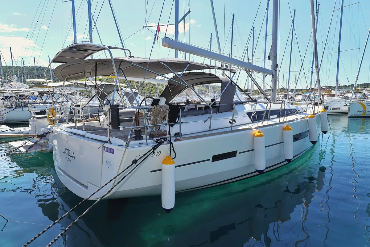 Exterior view of Lateja, a Dufour 520 GL sailboat at Grad Trogir, Croatia