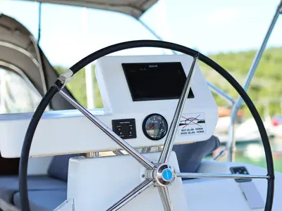 Cockpit of Lateja, a Dufour 520 GL sailboat at Grad Trogir, Croatia
