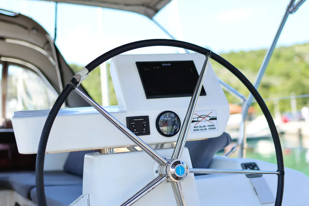 Cockpit of Lateja, a Dufour 520 GL sailboat at Grad Trogir, Croatia