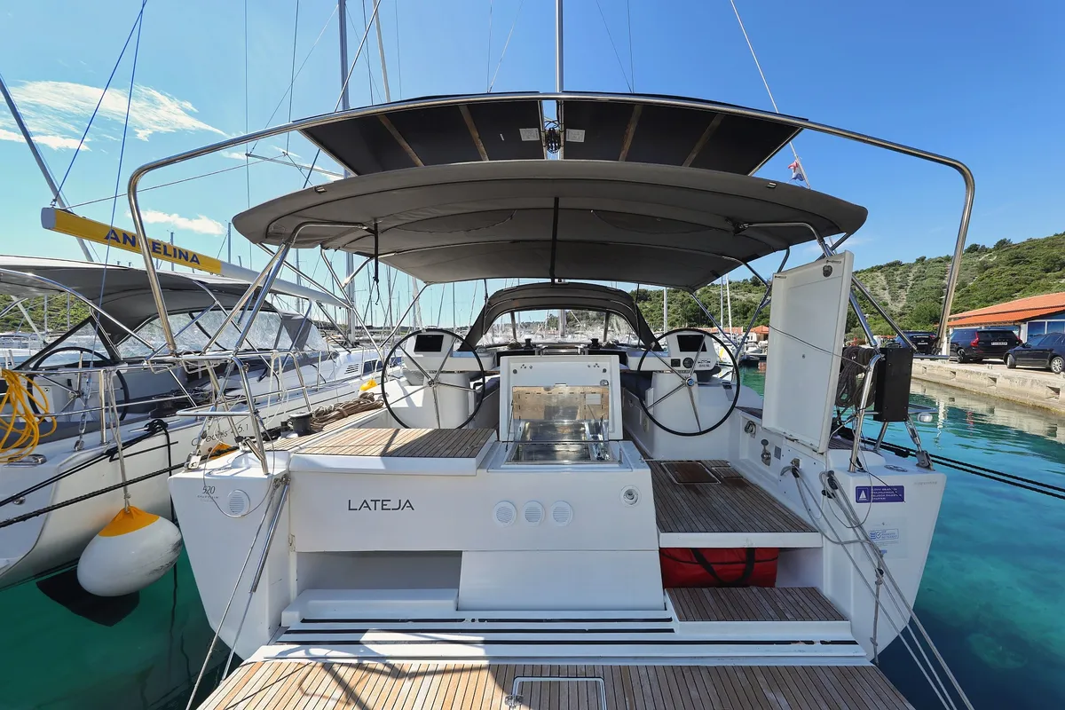 Deck of Lateja, a Dufour 520 GL sailboat at Grad Trogir, Croatia