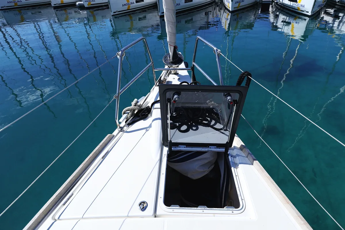 Deck of Lateja, a Dufour 520 GL sailboat at Grad Trogir, Croatia