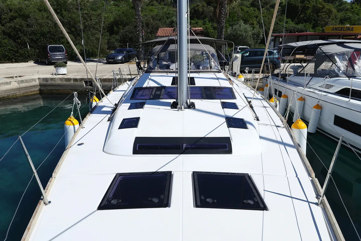 Deck of Lateja, a Dufour 520 GL sailboat at Grad Trogir, Croatia