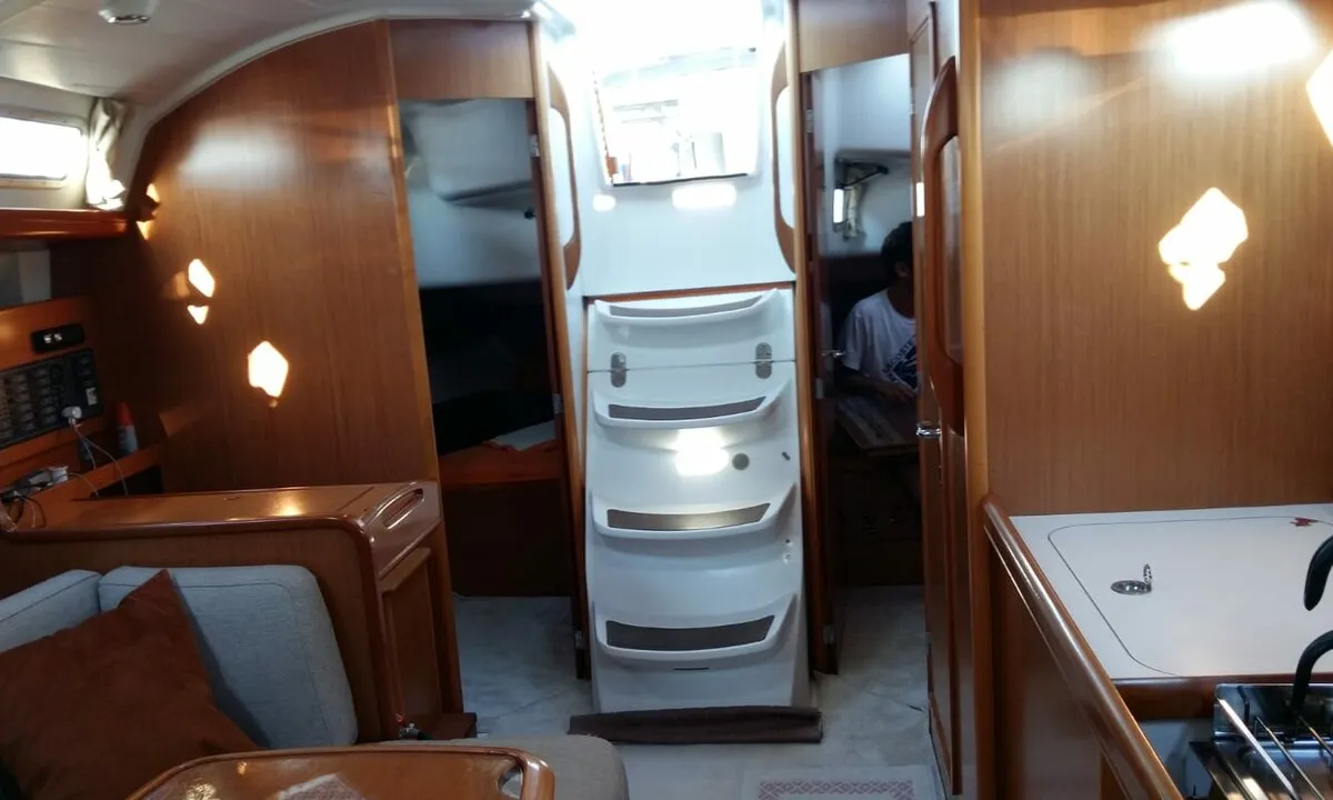 Salon of Lapin, a Beneteau Cyclades 39 sailboat at Fethiye, Turkey