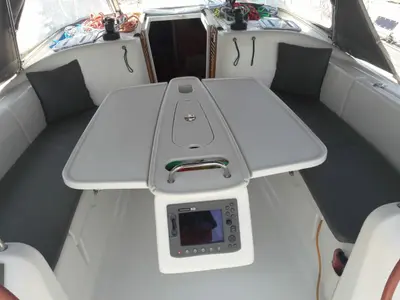 Deck of Lapin, a Beneteau Cyclades 39 sailboat at Fethiye, Turkey