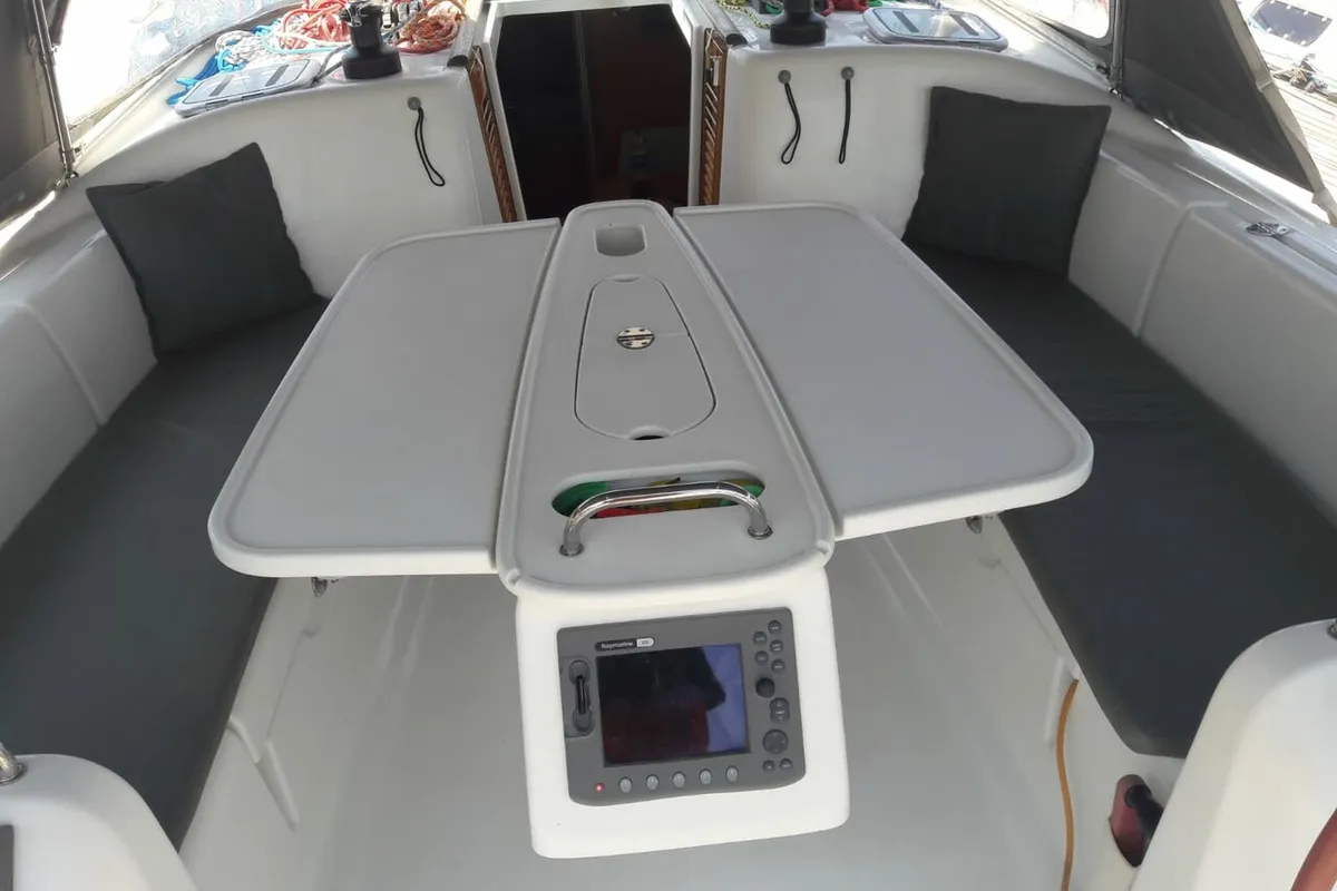 Deck of Lapin, a Beneteau Cyclades 39 sailboat at Fethiye, Turkey