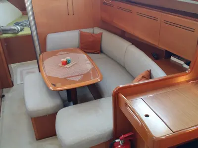 Salon of Lapin, a Beneteau Cyclades 39 sailboat at Fethiye, Turkey