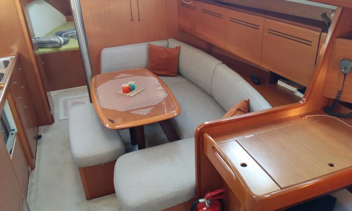 Salon of Lapin, a Beneteau Cyclades 39 sailboat at Fethiye, Turkey