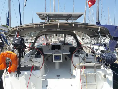 Cockpit of Lapin, a Beneteau Cyclades 39 sailboat at Fethiye, Turkey