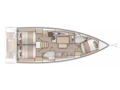 Floor plan of Silene, a Beneteau Oceanis 37.1 sailboat at Olbia, Italy