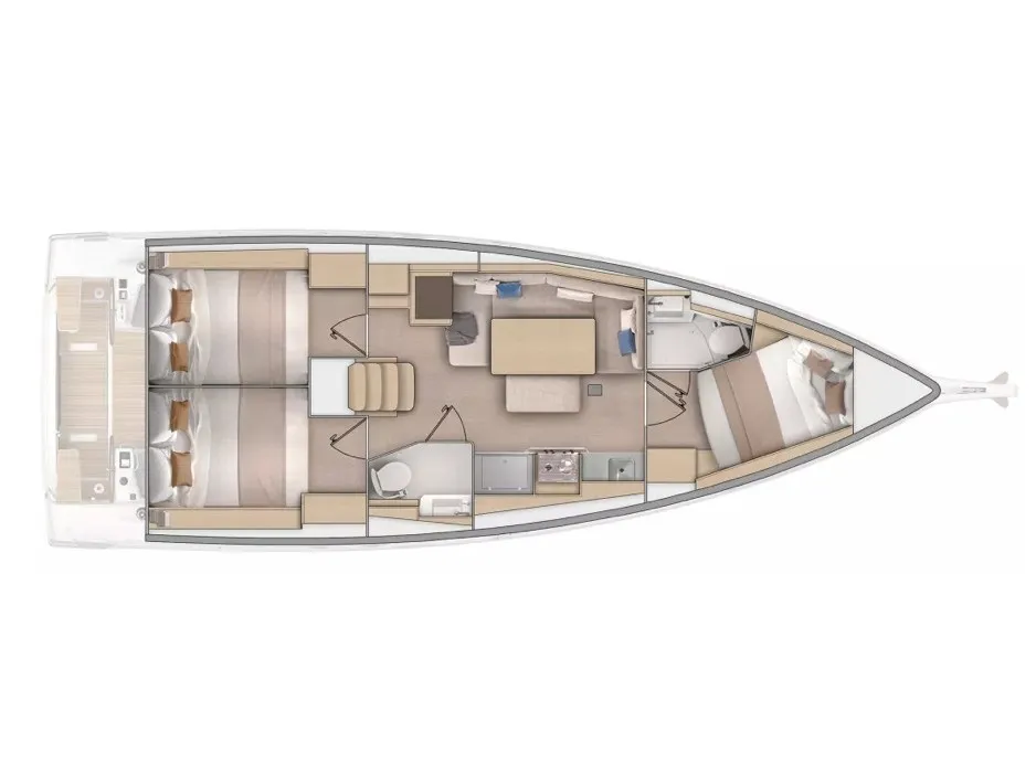 Floor plan of Silene, a Beneteau Oceanis 37.1 sailboat at Olbia, Italy