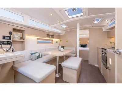 Salon of Silene, a Beneteau Oceanis 37.1 sailboat at Olbia, Italy