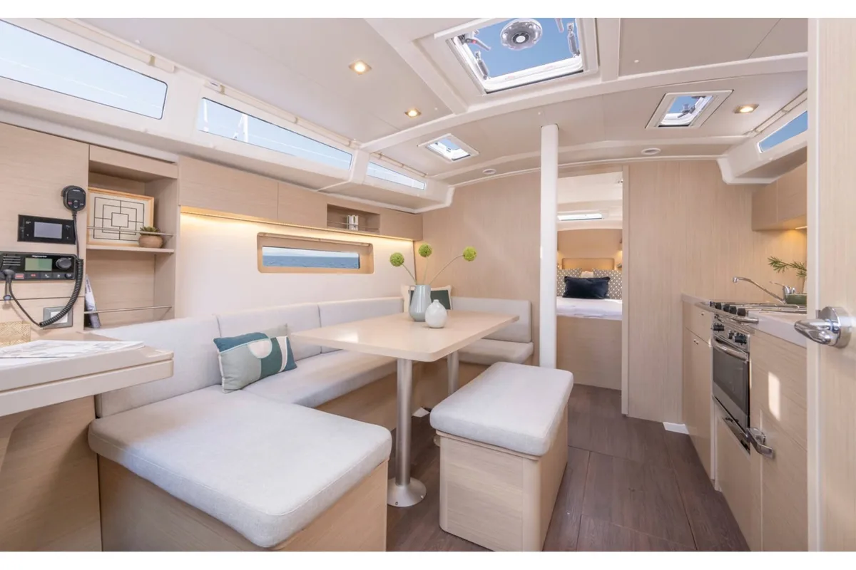 Salon of Silene, a Beneteau Oceanis 37.1 sailboat at Olbia, Italy