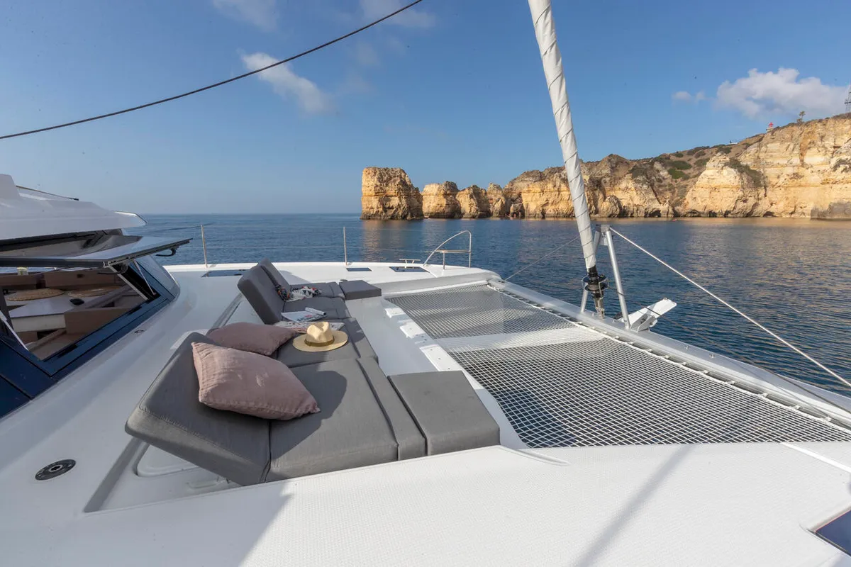 Deck of Be Hang Loose, a Fountaine Pajot Elba 45 catamaran at Panama, Bocas del Toro, IGY Red Frog Beach Island Marina