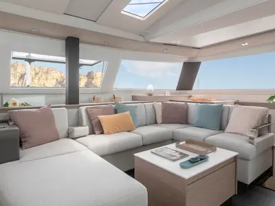Salon of Be Hang Loose, a Fountaine Pajot Elba 45 catamaran at Panama, Bocas del Toro, IGY Red Frog Beach Island Marina
