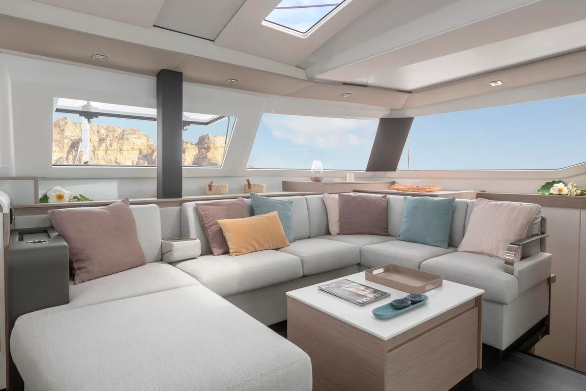 Salon of Be Hang Loose, a Fountaine Pajot Elba 45 catamaran at Panama, Bocas del Toro, IGY Red Frog Beach Island Marina