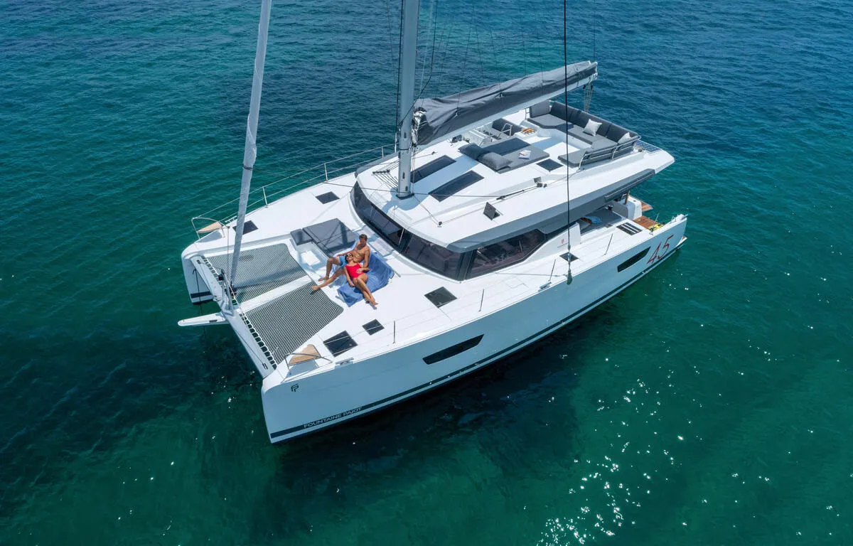 Exterior view of Be Hang Loose, a Fountaine Pajot Elba 45 catamaran at Panama, Bocas del Toro, IGY Red Frog Beach Island Mar…