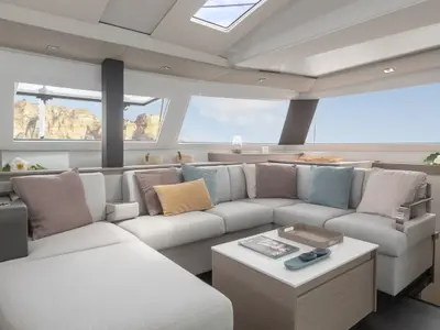 Salon of Be Hang Loose, a Fountaine Pajot Elba 45 catamaran at Panama, Bocas del Toro, IGY Red Frog Beach Island Marina, Pan…